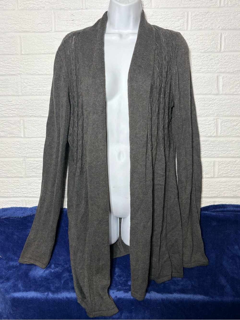 Belldini Open-Front Cable Knit Cardigan - Gray